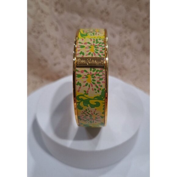 Lilly Pulitzer Sparkle Photodome Gold-Tone Floral Enamel Bangle Bracelet - Picture 1 of 10
